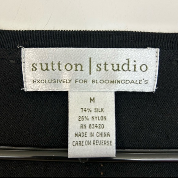 Sutton Studio Black Silk Blend Cardigan Sweater Size Medium Bloomingdales - Picture 7 of 9